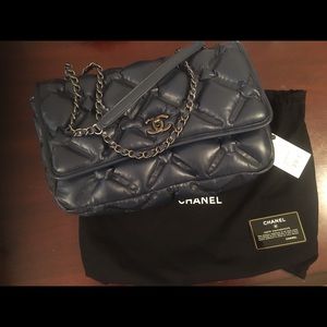 Chanel navy flap bag lambskin quilted ruthenium